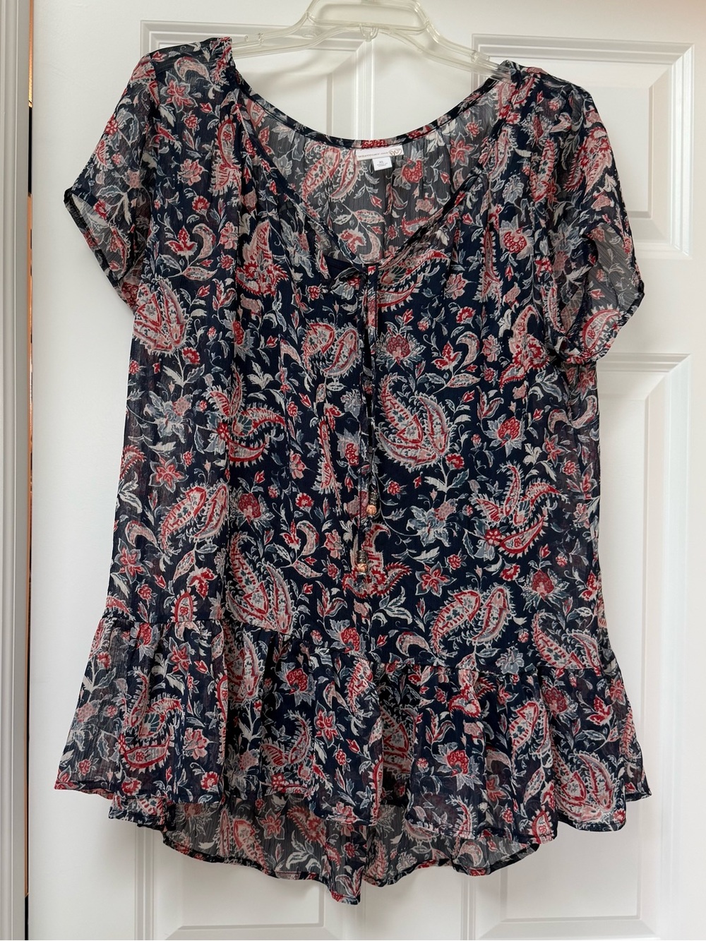 Westport blouse w paisley and floral print is semi-sheer with camisole size 1X